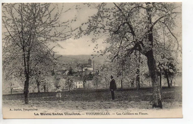 FOUGEROLLES  Haute Saone CPA 70  vue sur l' église dans les cerisiers en fleurs