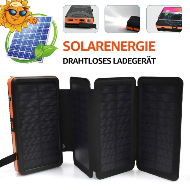 4 Panel Solar Powerbank 25000mAh Outdoor Camping Wandern Handy Ladegerät Tragbar
