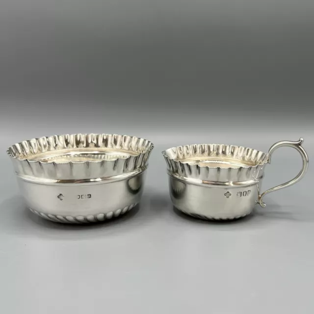 Antique Solid Sterling Silver Cream Jug & Sugar Bowl Set Victorian Hallmark 1896