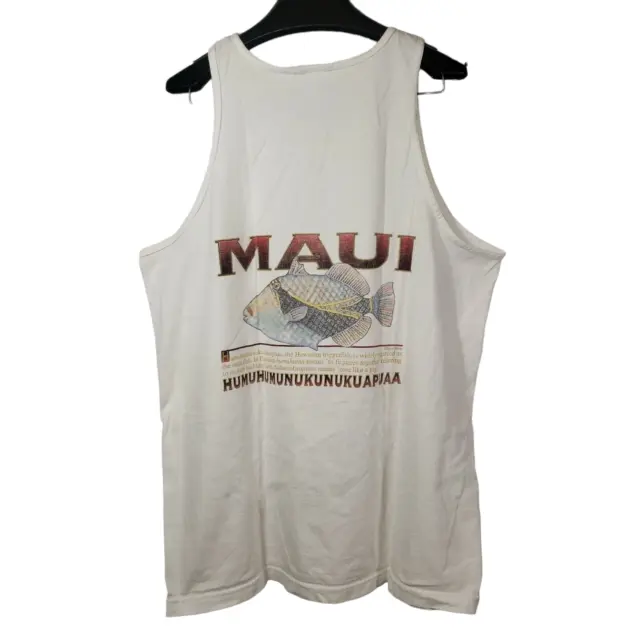 VTG Maui Hawaii Tank Top Mens XL White Reef Triggerfish Humuhumu Fish Fishing