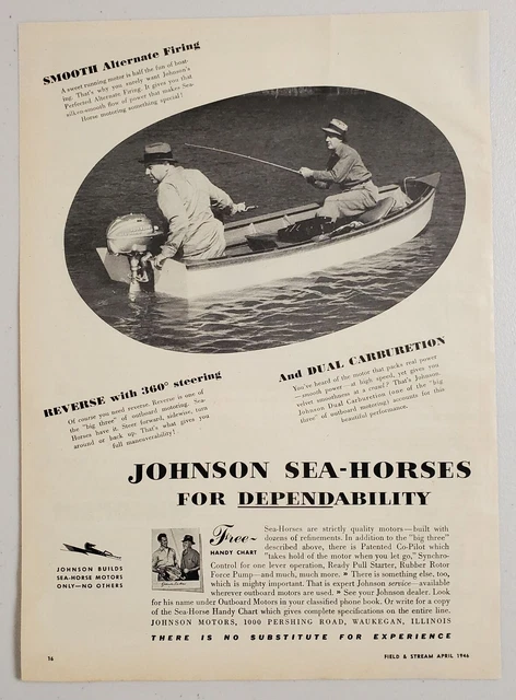 1946 Print Ad Johnson Sea-Horse Outboard Motors 2 Men Fishing Boat Waukegan,IL