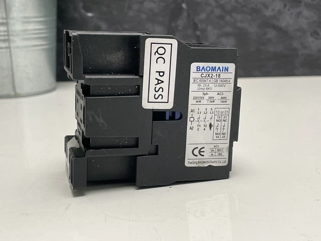 Baomain AC Contactor CJX2-1810 220V 50/60Hz 660V 18 Amp 3 Phase 3-Pole NO DIN
