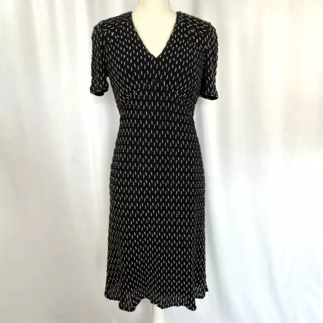 Anna Sui Designer Dress Black & Cream Knit Fit & Flare Midi Vintage Style Women’