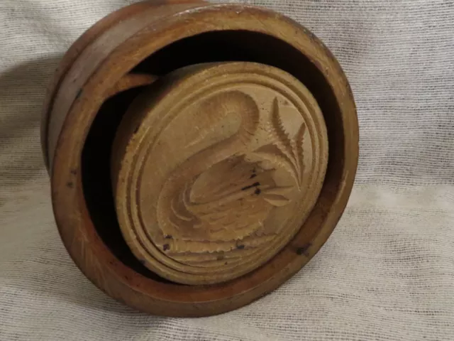 Antique/Primitive Hand Carved Wooden Butter Press Mold Swan Design