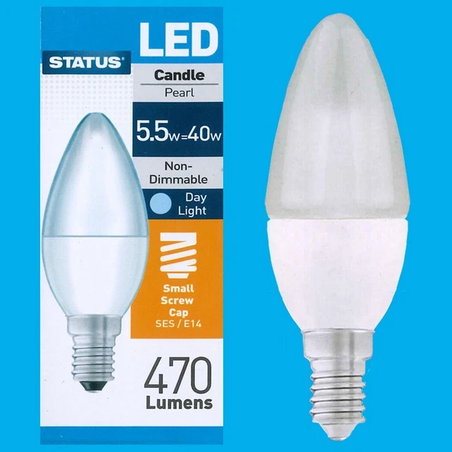 12x 5,5W (=40W) LED Perlkerze, Tageslicht weiß 6500K Glühbirnen SES E14 Lampen