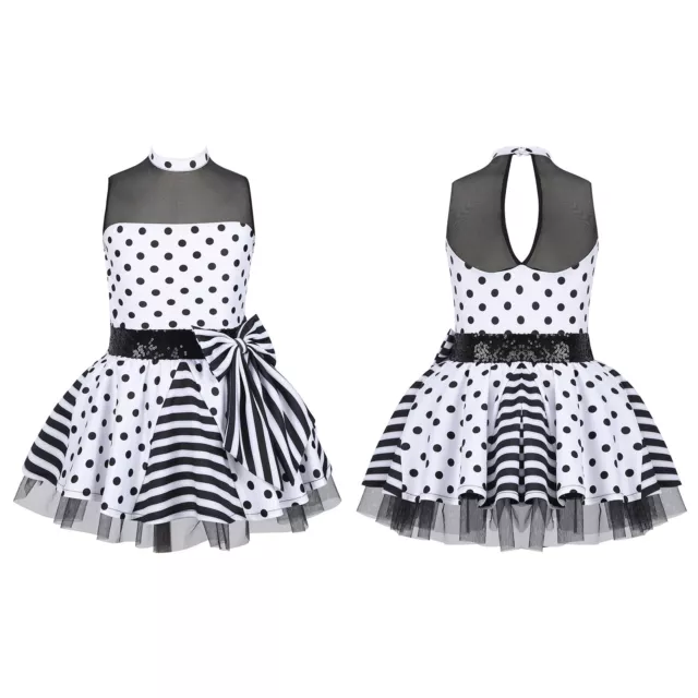 Kid Girls Polka Dots Mesh Tutu Dress Ballet Gymnastics Dance Performance Costume