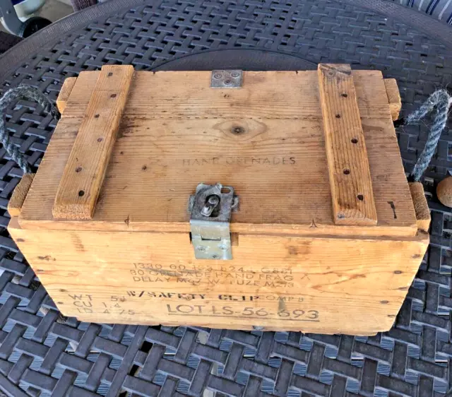 Vintage Hand Grenade Frag Military Wooden Crate Box - 30 Grenade M67