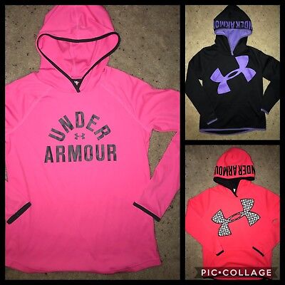 EUC Under Armour UA Girls YOuth L YLG hoodie loose cold gear black purple pink
