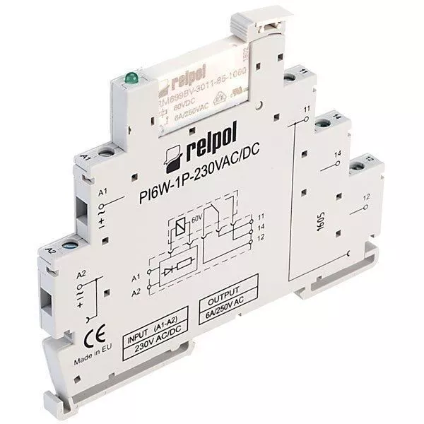 1 x Relpol PIR6W-1P-230VAC/DC Interface Relay Module 230V AC 6A SPCO