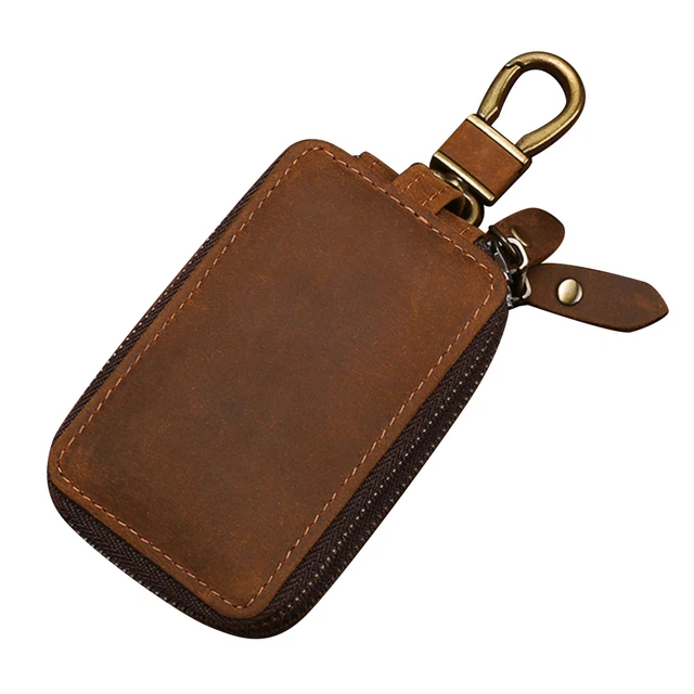 Genuine Leather Key Wallet Keychain Zipper Men Car Key Holder Case Pouch Bag