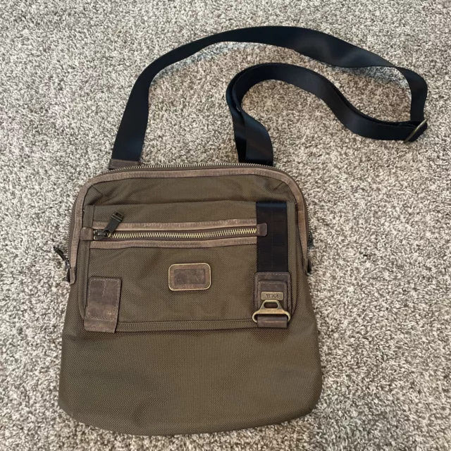 TUMI Alpha Bravo Crossbody Travel Bag Messenger Bag Brown Nylon Leather Accents