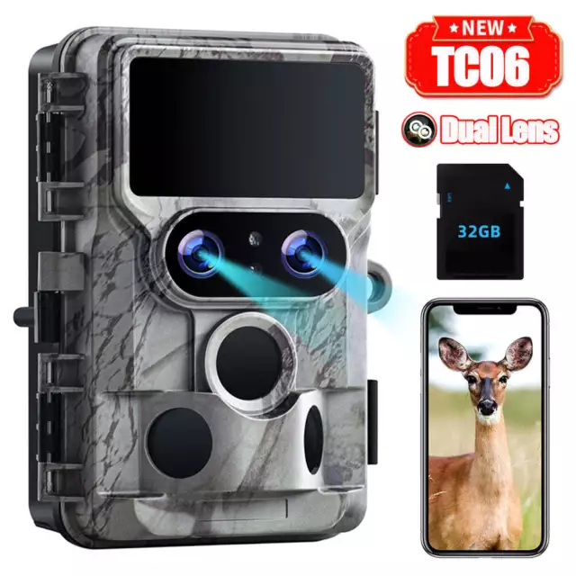 Campark 4K Dual Lens WiFi Trail Wildlife Camera 60MP Hunting Cam with 32GB Card