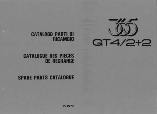 Ferrari 365 GT4/2+2 1973 Spare Parts Catalogue