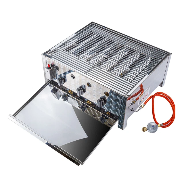 Edelstahl Gasbräter Gasgrill Gastrobräter Tischgrill 3 Flammen mit Grillrost 3