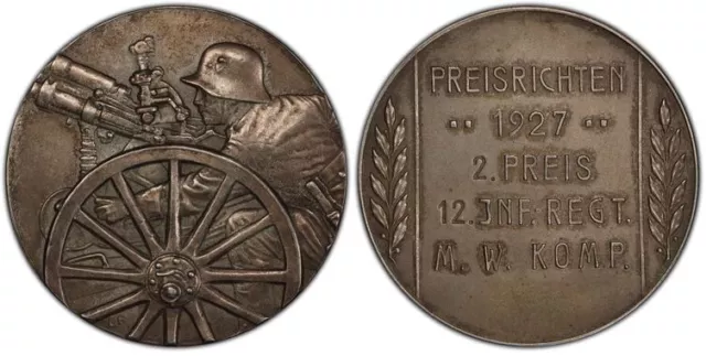 Germany Weimar 1927 silvered Brass Medal 50mm Prize Shooting Infantry PCGS SP63
