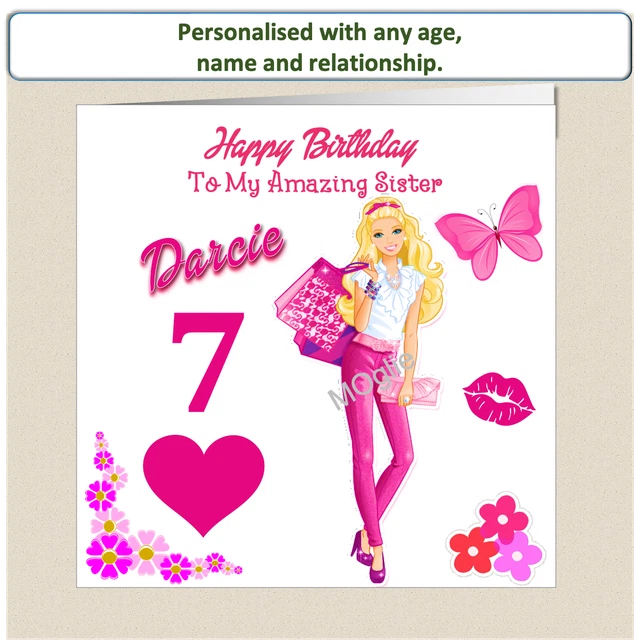 Personalised Barbie Birthday Card - Granddaughter Niece Sister Daughter Aunty OX | UK