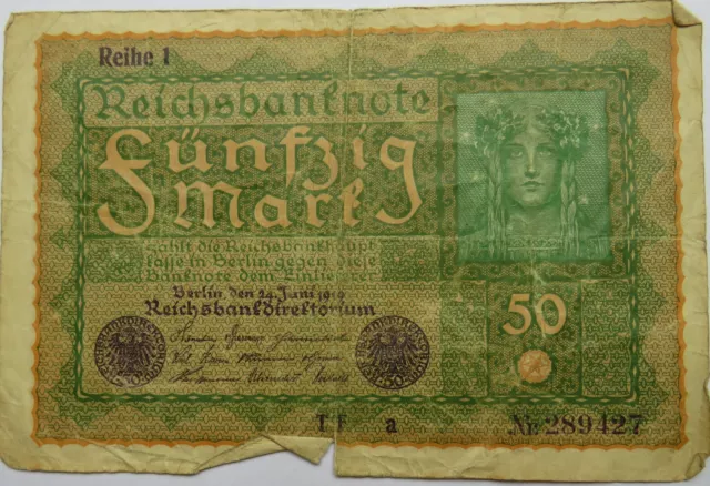 1919 Germany 50 Mark Banknote