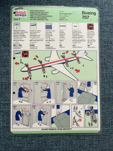 British Airways Boeing 757 Vintage Airline Safety Card Issue 1 Ba