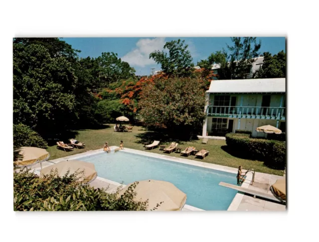 Vintage Rosedon Bermuda Postcard - Air Conditioned Verandah, Pool & Gardens