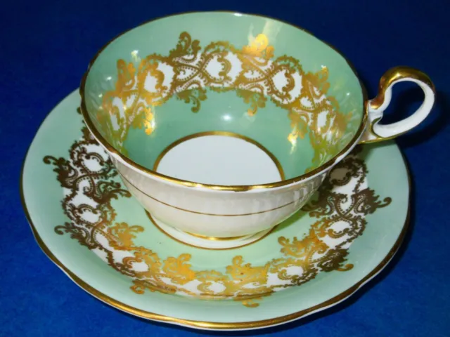 Aynsley Antique Art Deco Celadon Green Gold Bone China Cup & Saucer 1930s
