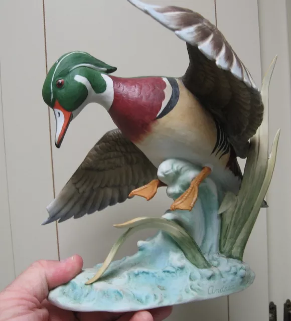 Wood Duck Bird Porcelain Statue 11" by Andrea by Sadek no. 6568 repaired/chipped