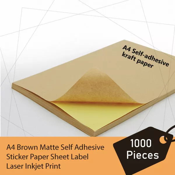 1000 x A4 Brown Matte Self Adhesive Sticker Paper Sheet Label Laser Inkjet Print