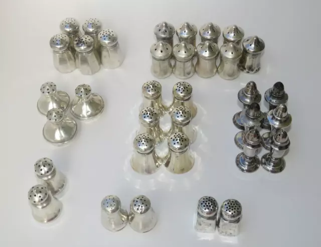 8 Pairs of Salt and Pepper Shakers Sterling Silver 35 pcs