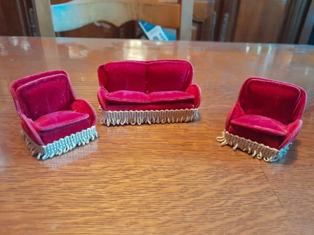Lot Mobilier Maison De Poupée Ancienne - Canapé + 2 Fauteuils - XIXème Siècle