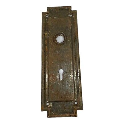 Antique Iron Art Deco Door Knob Back Plate 7 5/8 X 2 5/8”