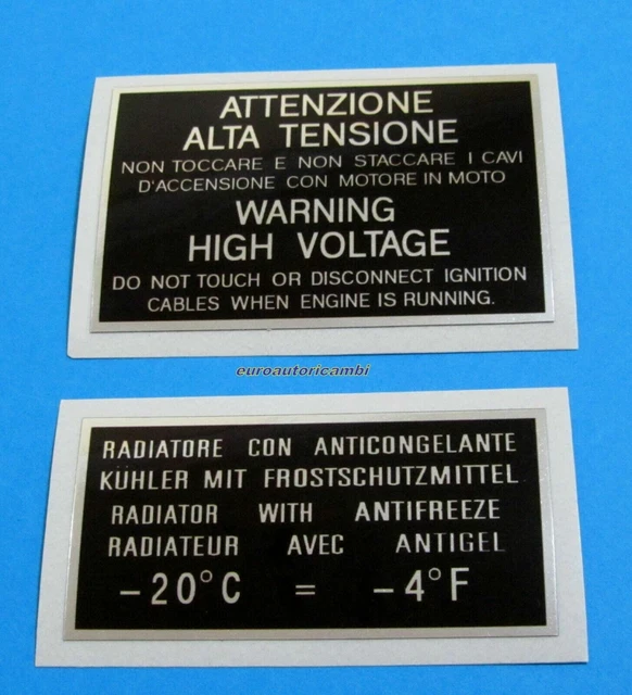 FERRARI ENGINE BAY Coil Voltage Warning And Coolant Reservoir Decal