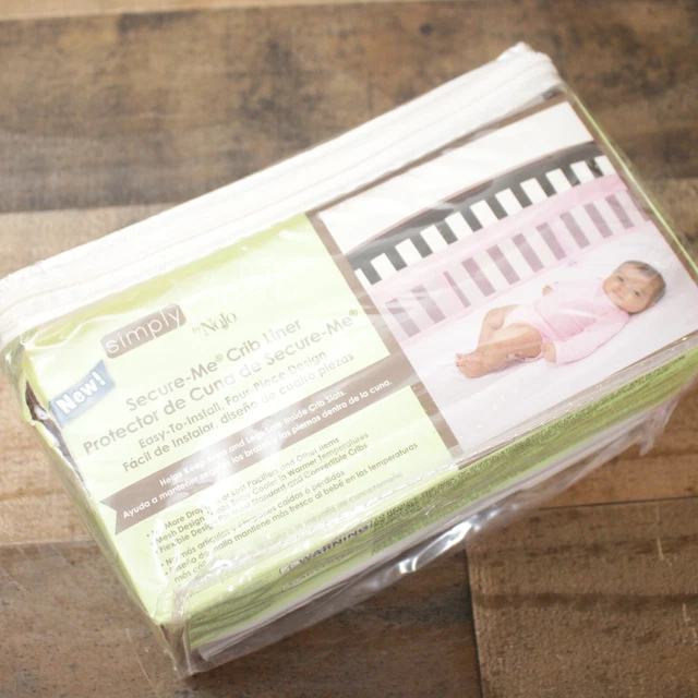 Delineador de cuna rosa Secure Me Simply Baby Nojo diseño de malla de cuatro piezas nuevo en paquete