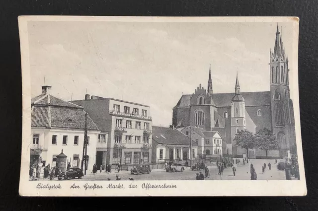 Ak Postkarte Bialystok Wk2 deutsches Offiziersheim am Markt