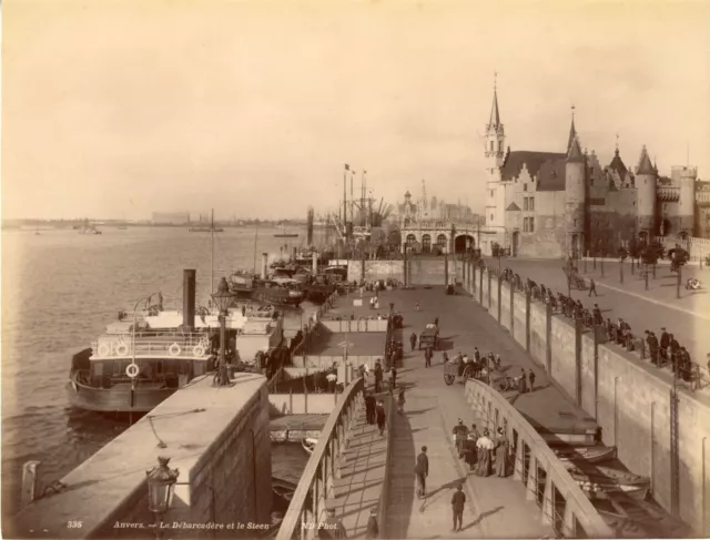 Belgique, Anvers, Le Débarcadère et le Steen  Vintage albumin print,  Tirage a