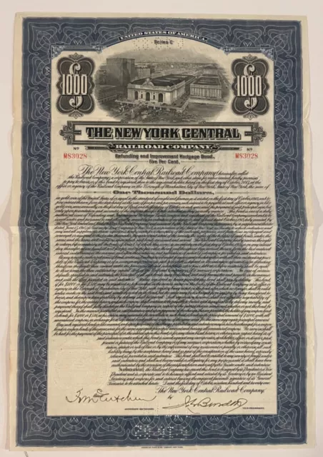 1921 New York Central Railroad Bond Stock Certificate