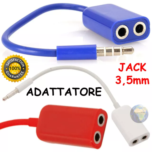 Adattatore JACK 3,5mm CAVO Doppia CONNESSIONE Maschio 2 FEMMINE Audio RCA Stereo