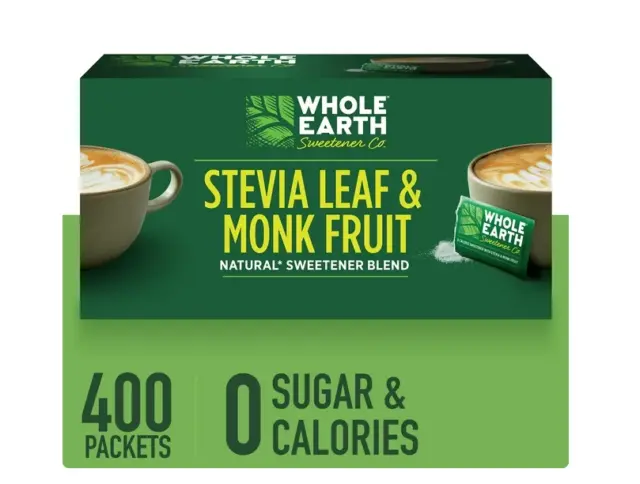 Whole Earth Stevia & Monk Fruit Zero Calorie Sweetener, 400 Packets Free Ship