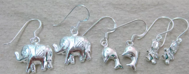925 Sterling Silver Plain Double Sided Elephant Dolphin Teddy Bear Earrings