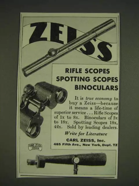 1934 Zeiss Rifle Scopes, Spotting Scopes and Binoculars Ad