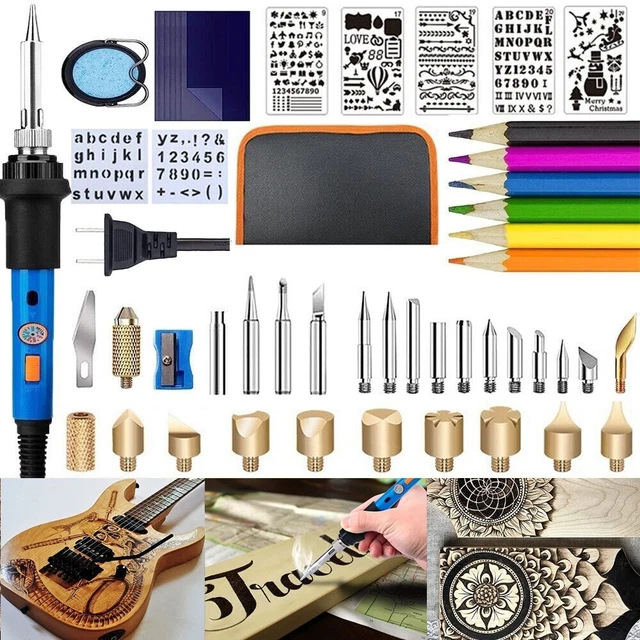 62PCS Wood Burning Kit Pyrography Pen Soldering Iron Wood Tools Mold Pencil 62PCS Wood Burning Kit Pyrography Pen Soldering Iron Wood Tools Mold Pencil