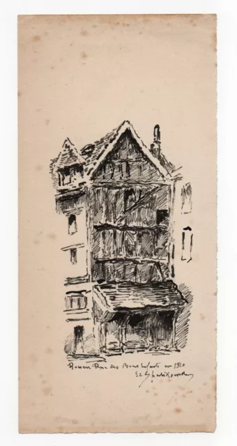 Lot de 2 gravures de 2 rues anciennes de la ville de Rouen -