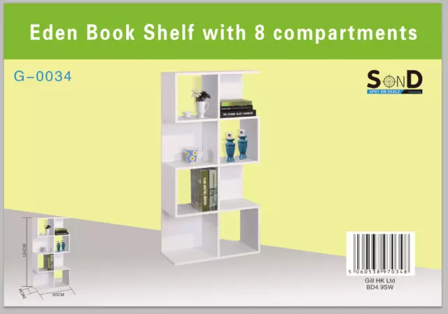 4 Tier Bookshelf Scaffold Design 8 Compartments in  White & Oak colour