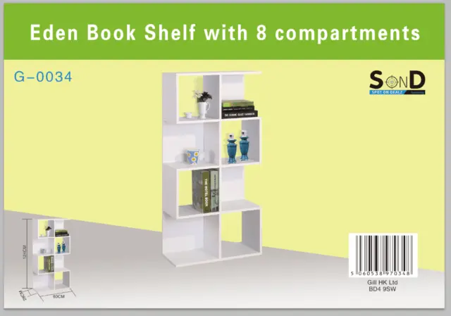 Eden 4 Tier Bookshelf Scaffold Design 8 Compartments in  White & Oak colour