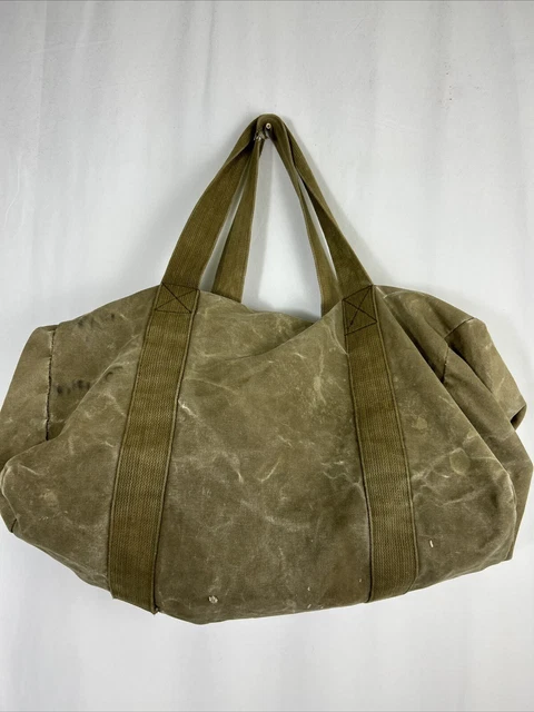 Vintage Condor Green Canvas Duffle Bag Double Handle Zip And Snap 22x13x12
