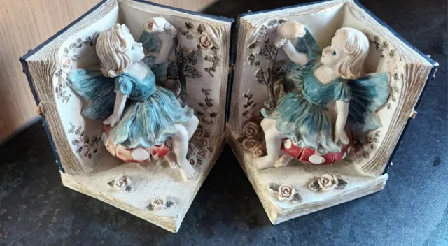 Set Of Vintage  Shudehill Flower Fairy's On Toadstools Bookends