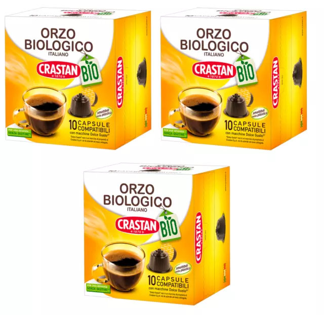 3x Crastan Bio-Gerste in Kapseln Dolce Gusto-Kompatibel Packung 10 Kapseln