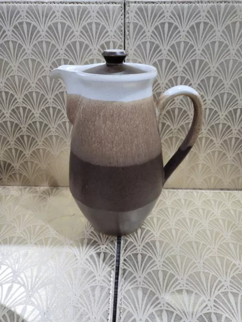 Denby Stoneware Ode Large Coffee Pot Brown Drip Glaze 2.5 Pint Vintage Retro