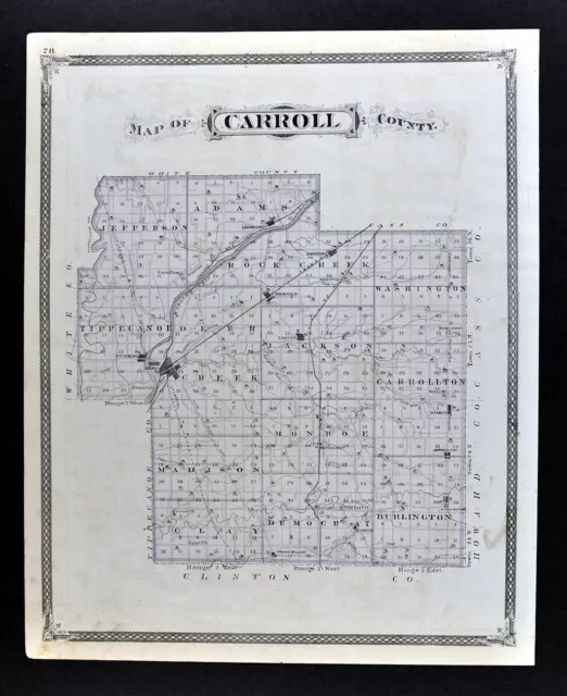 1876 Indiana Map Carroll County Delphi Pittsburg Burrows Camden Rockfield Sharon