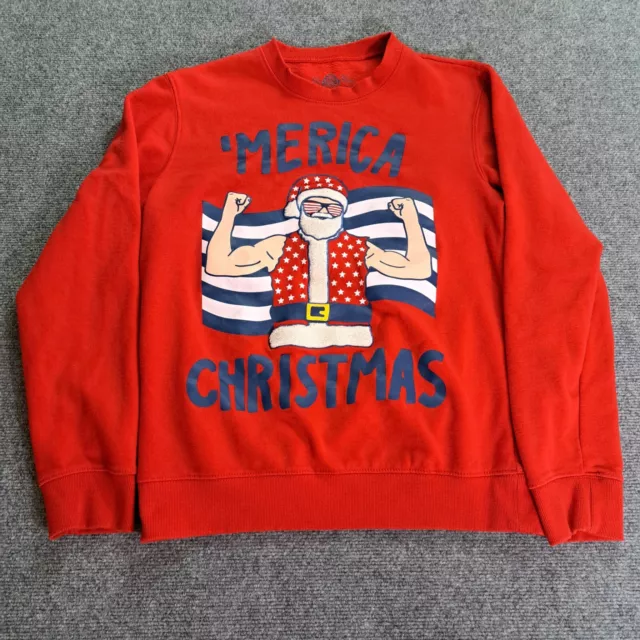 American Rag Mens Sweater Size Large Red Merica Christmas Santa Graphic