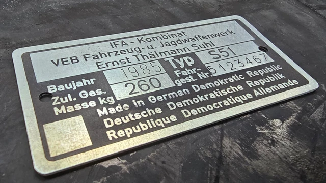 Simson Typenschild S51 ZU VERKAUFEN! - DE