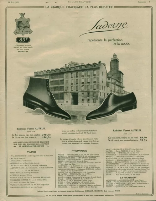Publicité ancienne chaussures Saderne 1921 issue de magazine